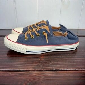 Converse Low Top Slip-On Sneakers in Navy with Tan Accents